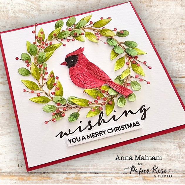 Cardinal Wreath Christmas Card - Anna Mahtani – Paper Rose Studio