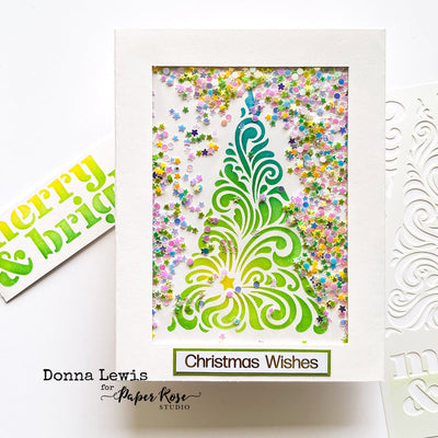 Merry & Bright Stenciled Shaker Card - Donna Lewis