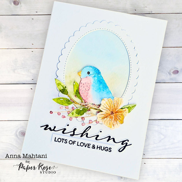 Wishing/ Sending Stamp & Die Set Card – Anna Mahtani – Paper Rose Studio