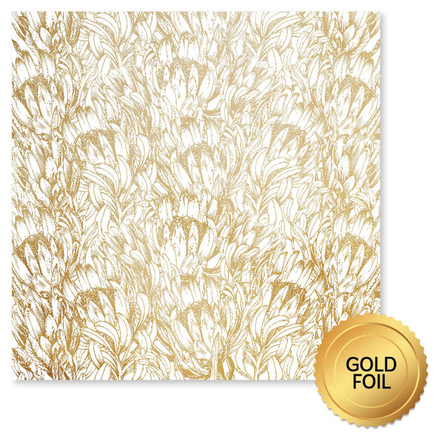 Blooming Proteas Gold Foil A 12x12 Paper (6pc Bulk Pack) 30750 - Paper Rose Studio