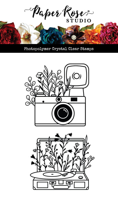 Vintage Floral Camera & Record Player Clear Stamp 34470