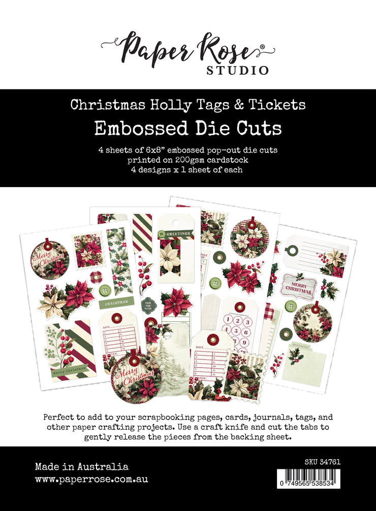 Christmas Holly Tags & Tickets Embossed Die Cuts 35169