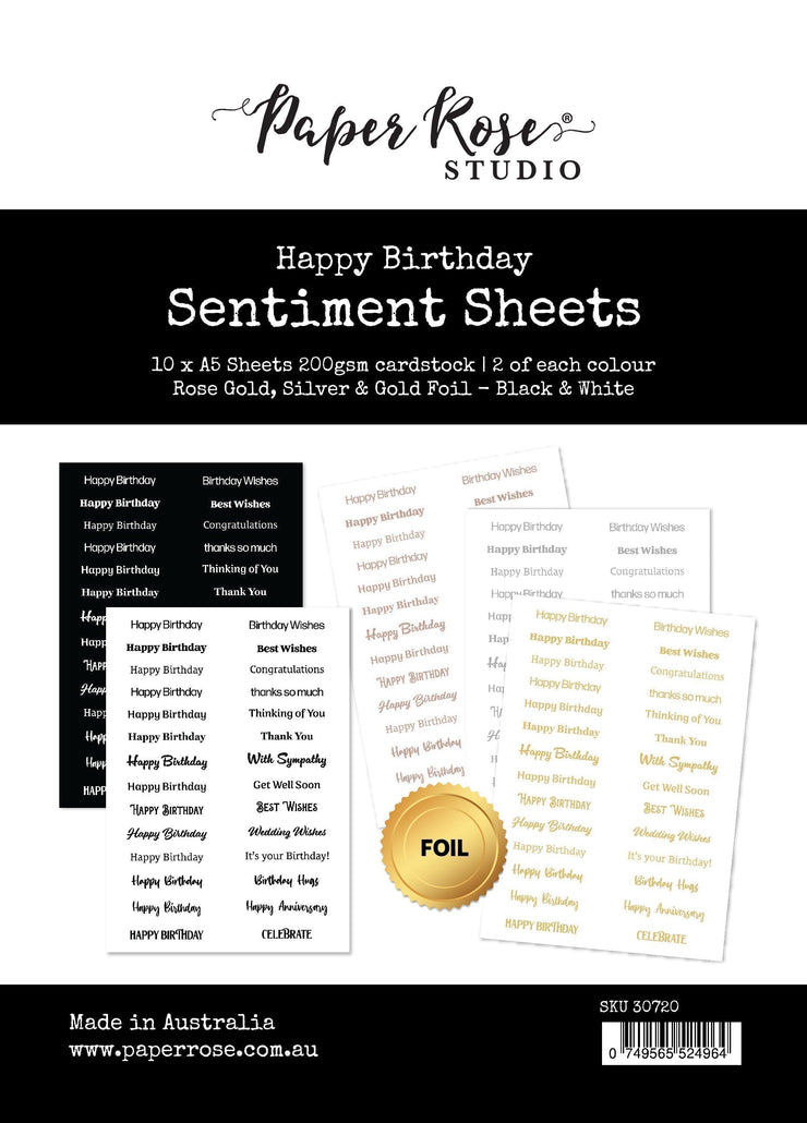 Happy Birthday A5 10pc Sentiment Sheets 30720 - Paper Rose Studio