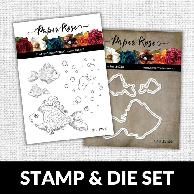 Fish & Bubbles 4x4" CLEAR STAMP & DIE SET 17589 17328 DISCONTINUED - Paper Rose Studio