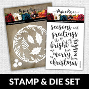 Christmas Sentiments 4x6 CLEAR STAMP & Christmas Scribble Wreath METAL DIE SET 17901 17793 DISCONTINUED - Paper Rose Studio