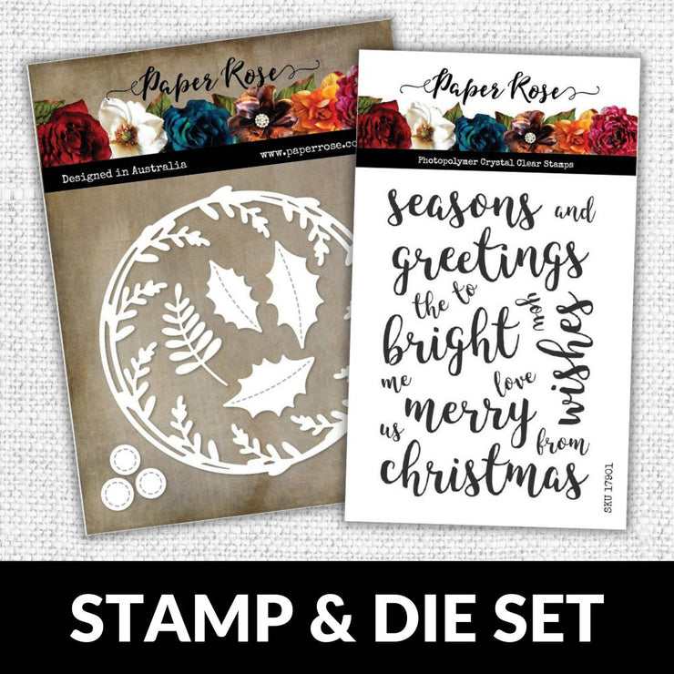 Christmas Sentiments 4x6 CLEAR STAMP & Christmas Scribble Wreath METAL DIE SET 17901 17793 DISCONTINUED