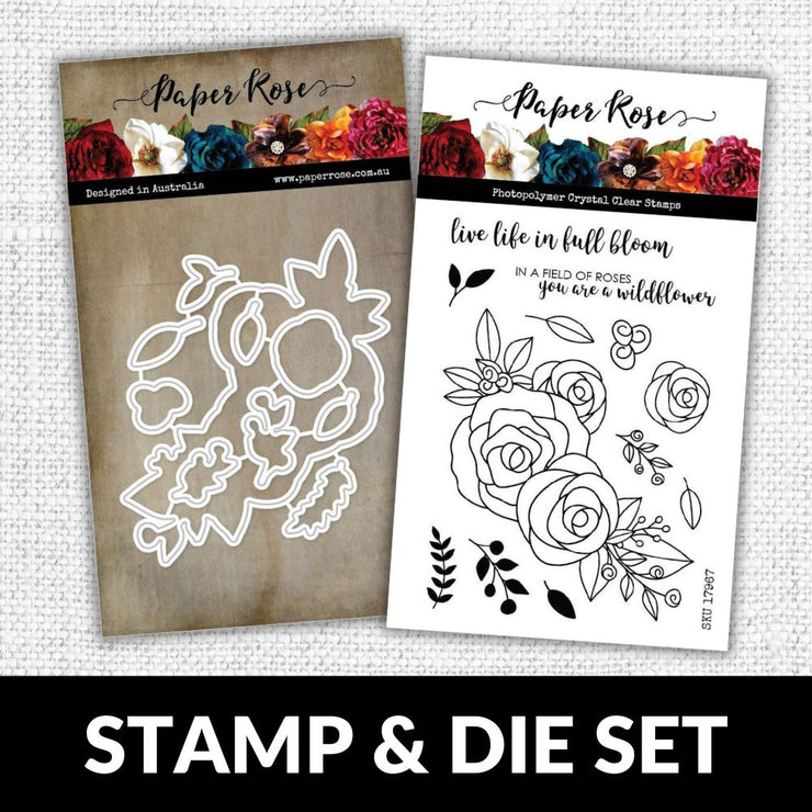 Ella's Garden Rose Bouquet 4x6" CLEAR STAMP & DIE SET 17967 17968 DISCONTINUED