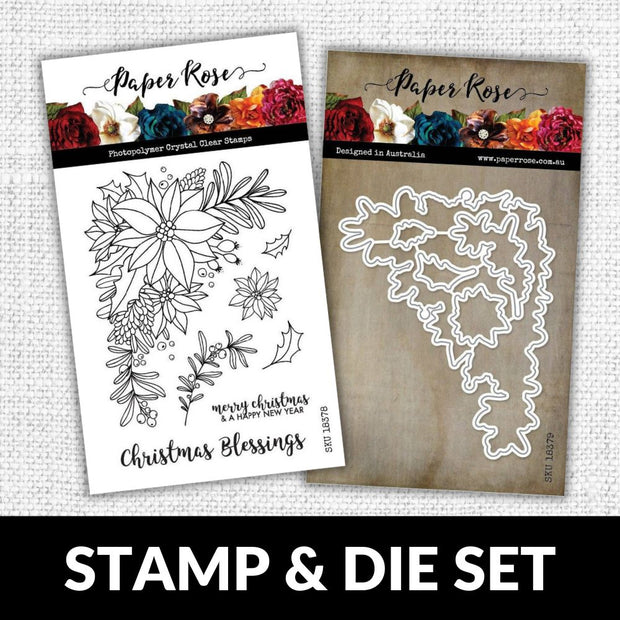 Poinsettia Corner 4x6" CLEAR STAMP & DIE SET 18378 18379 DISCONTINUED