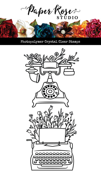 Vintage Floral Phone & Typewriter Clear Stamp 34476