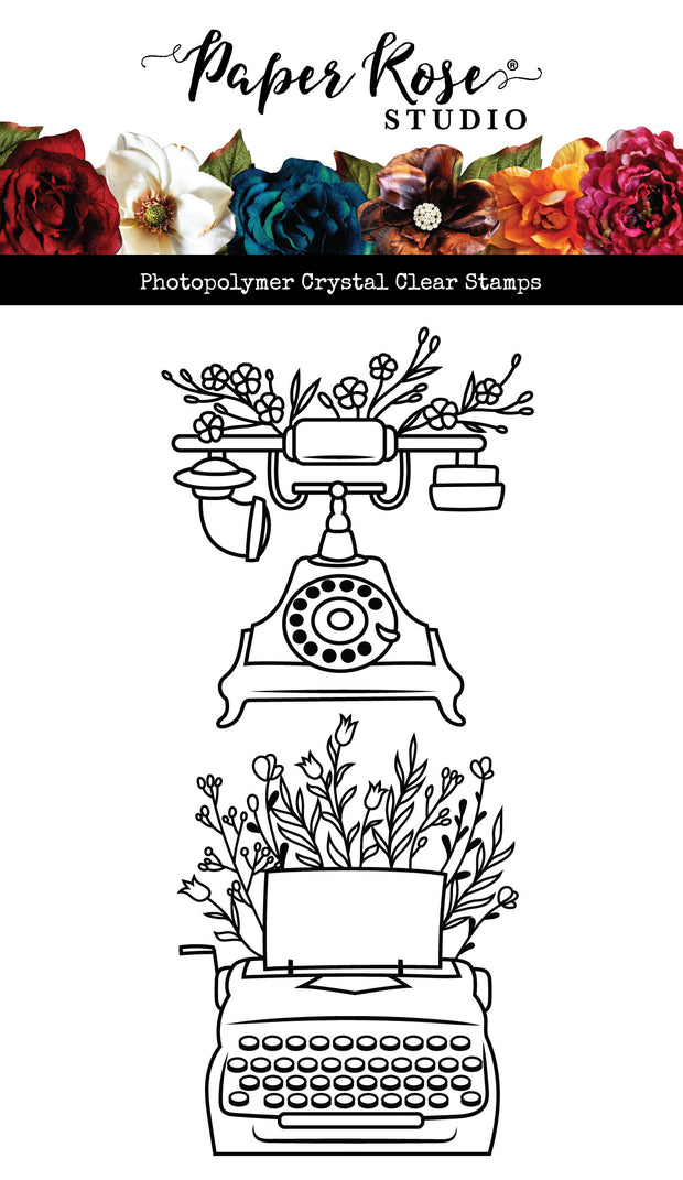 Vintage Floral Phone & Typewriter Clear Stamp 34476