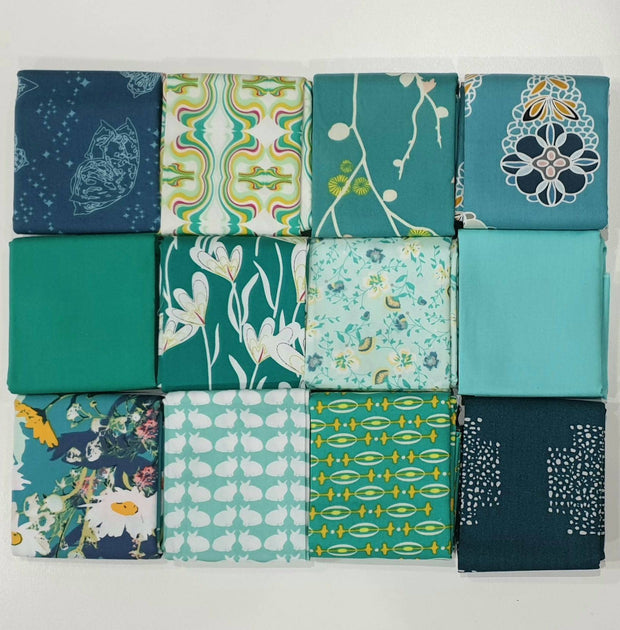 Art Gallery Fabrics 12pc Fat Quarter Pack - Assorted Blue and Green (Style B) - Paper Rose Studio