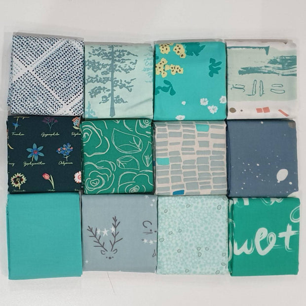 Art Gallery Fabrics 12pc Fat Quarter Pack - Assorted Blue and Green (Style C) - Paper Rose Studio