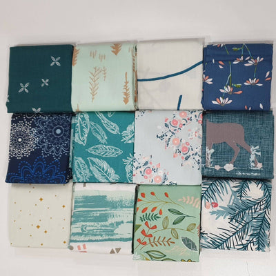 Art Gallery Fabrics 12pc Fat Quarter Pack - Assorted Blue and Green (Style D) - Paper Rose Studio