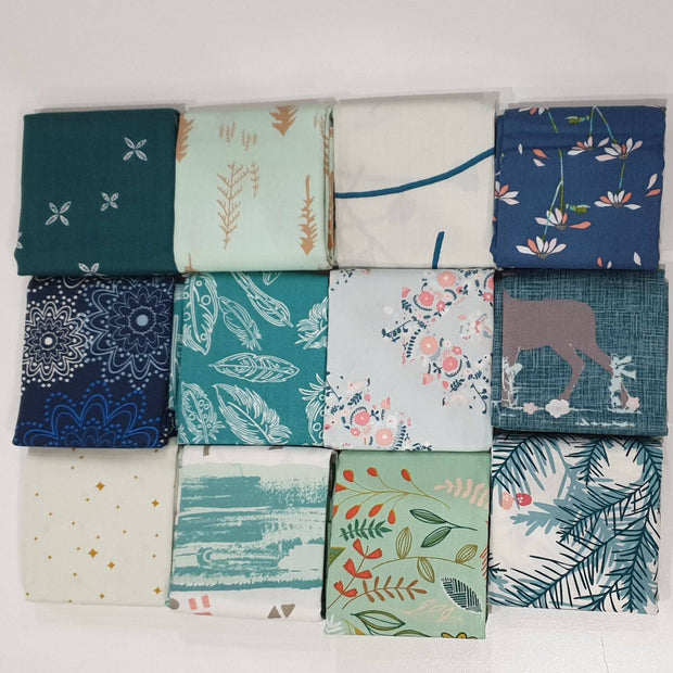 Art Gallery Fabrics 12pc Fat Quarter Pack - Assorted Blue and Green (Style D) - Paper Rose Studio
