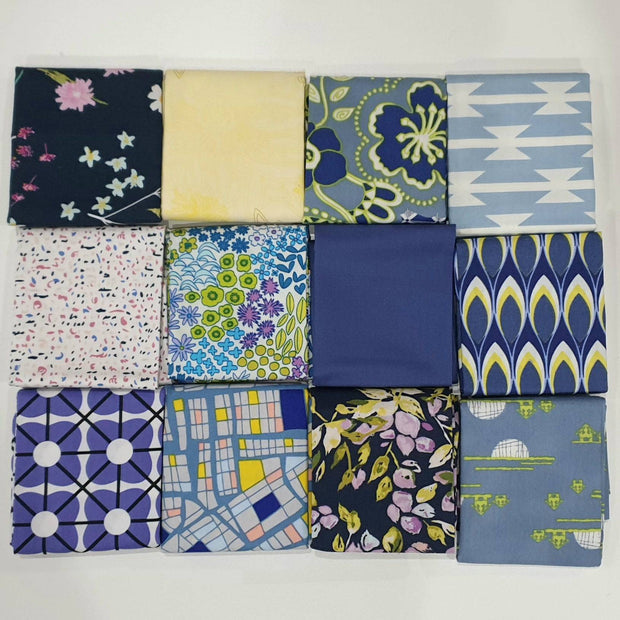 Art Gallery Fabrics 12pc Fat Quarter Pack - Assorted Blue and Purple (Style A) - Paper Rose Studio