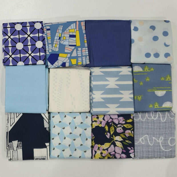 Art Gallery Fabrics 12pc Fat Quarter Pack - Assorted Blue and Purple (Style B) - Paper Rose Studio