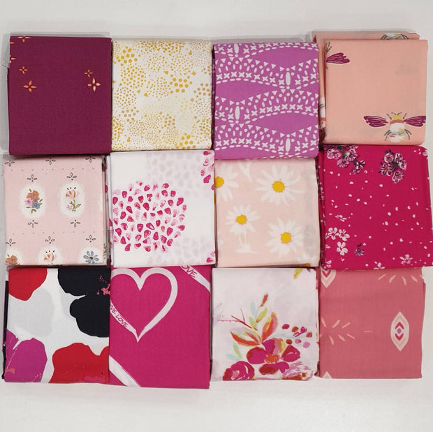 Art Gallery Fabrics 12pc Fat Quarter Pack - Assorted Pink, Peach and Purple (Style E) - Paper Rose Studio