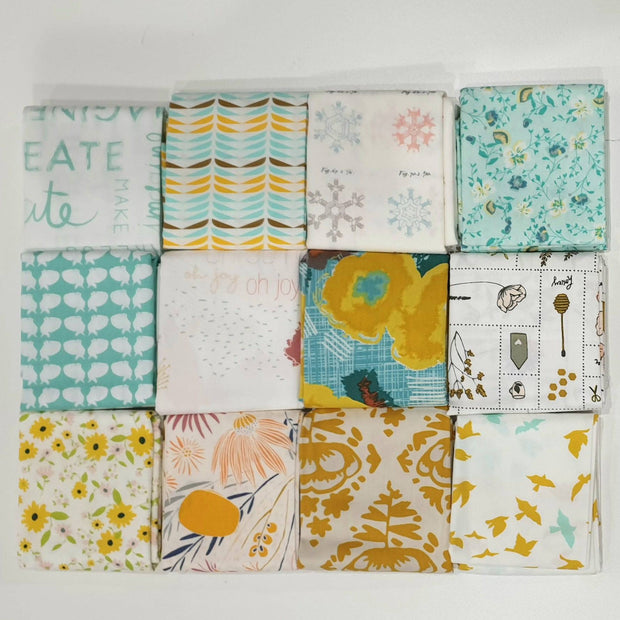 Art Gallery Fabrics 12pc Fat Quarter Pack - Assorted Teal and Yellow (Style A) - Paper Rose Studio