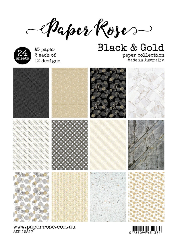 Black & Gold A5 24pc Paper Pack 19817 - Paper Rose Studio