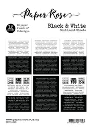 Black & White A5 12pc Sentiment Sheets 19023 - Paper Rose Studio