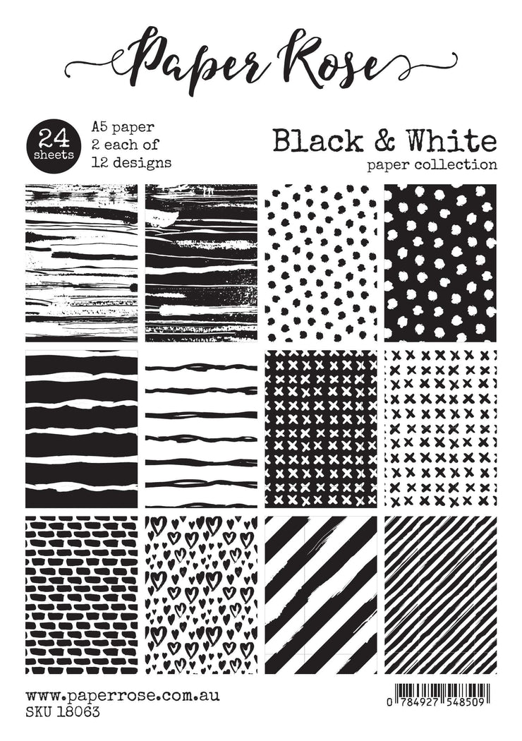 Black & White A5 24pc Paper Pack 18063 - Paper Rose Studio