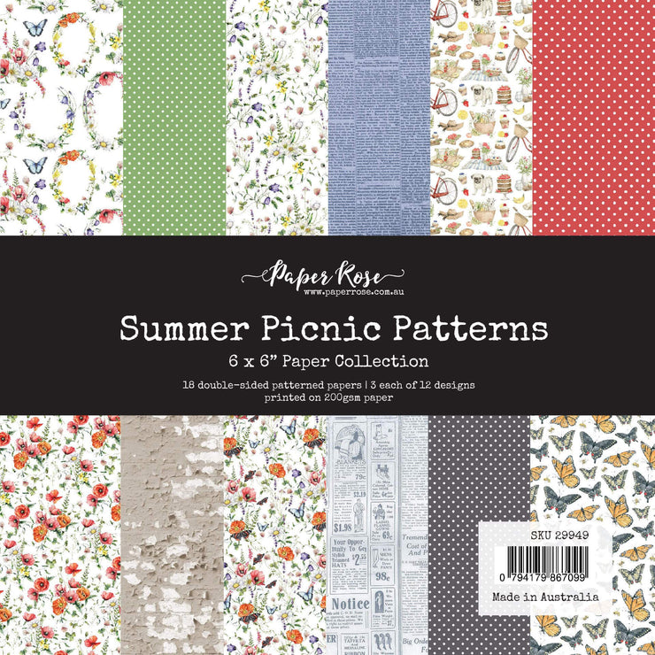 Picnic Pattern Ripped Paper Summer Picnic Patterns 6x6 Paper Collection 29949 – Paper Rose Studio