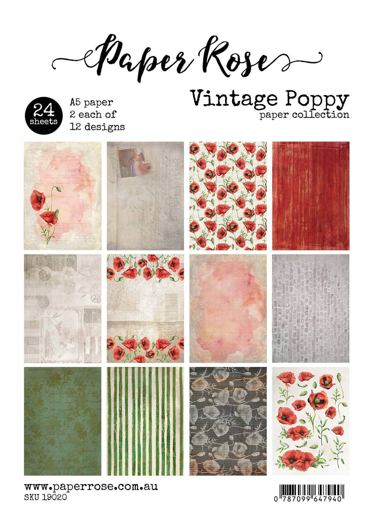 Vintage Poppy A5 24pc Paper Pack 19020 - Paper Rose Studio