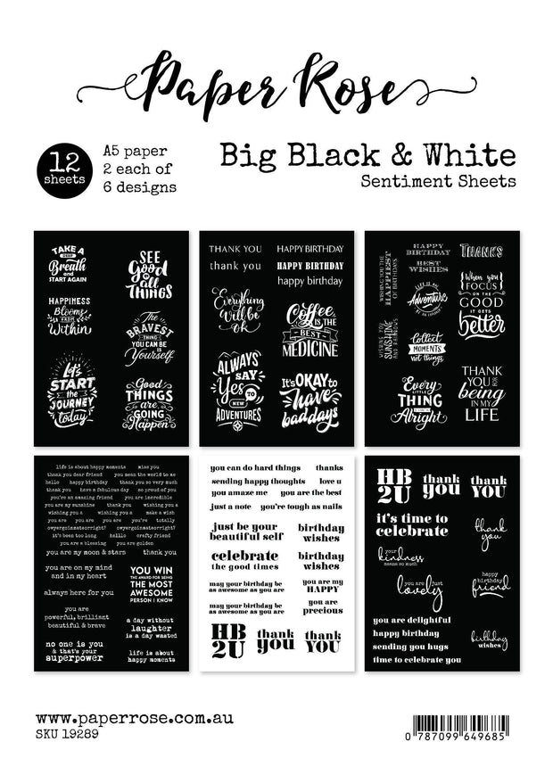 Big Black & White A5 12pc Sentiment Sheets 19289 - Paper Rose Studio
