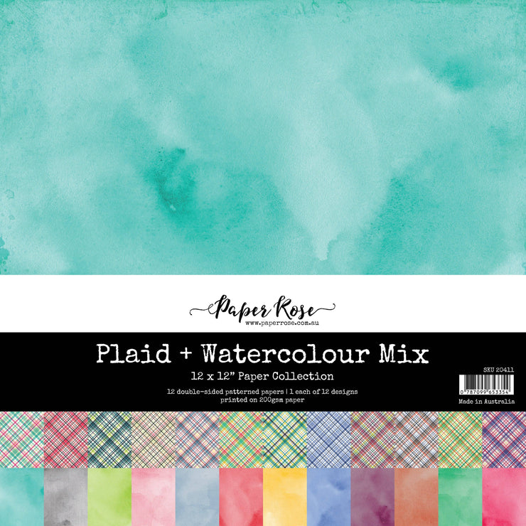 Plaid & Watercolour Mix 12x12 Paper Collection 20411 - Paper Rose Studio