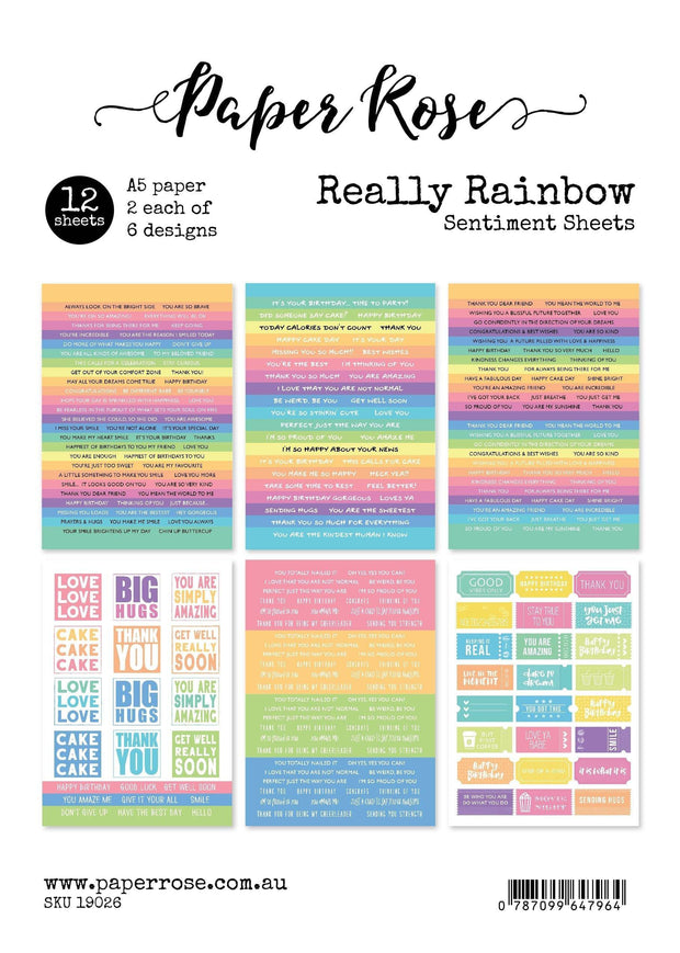 Rainbow A5 12pc Sentiment Sheets 19026 - Paper Rose Studio